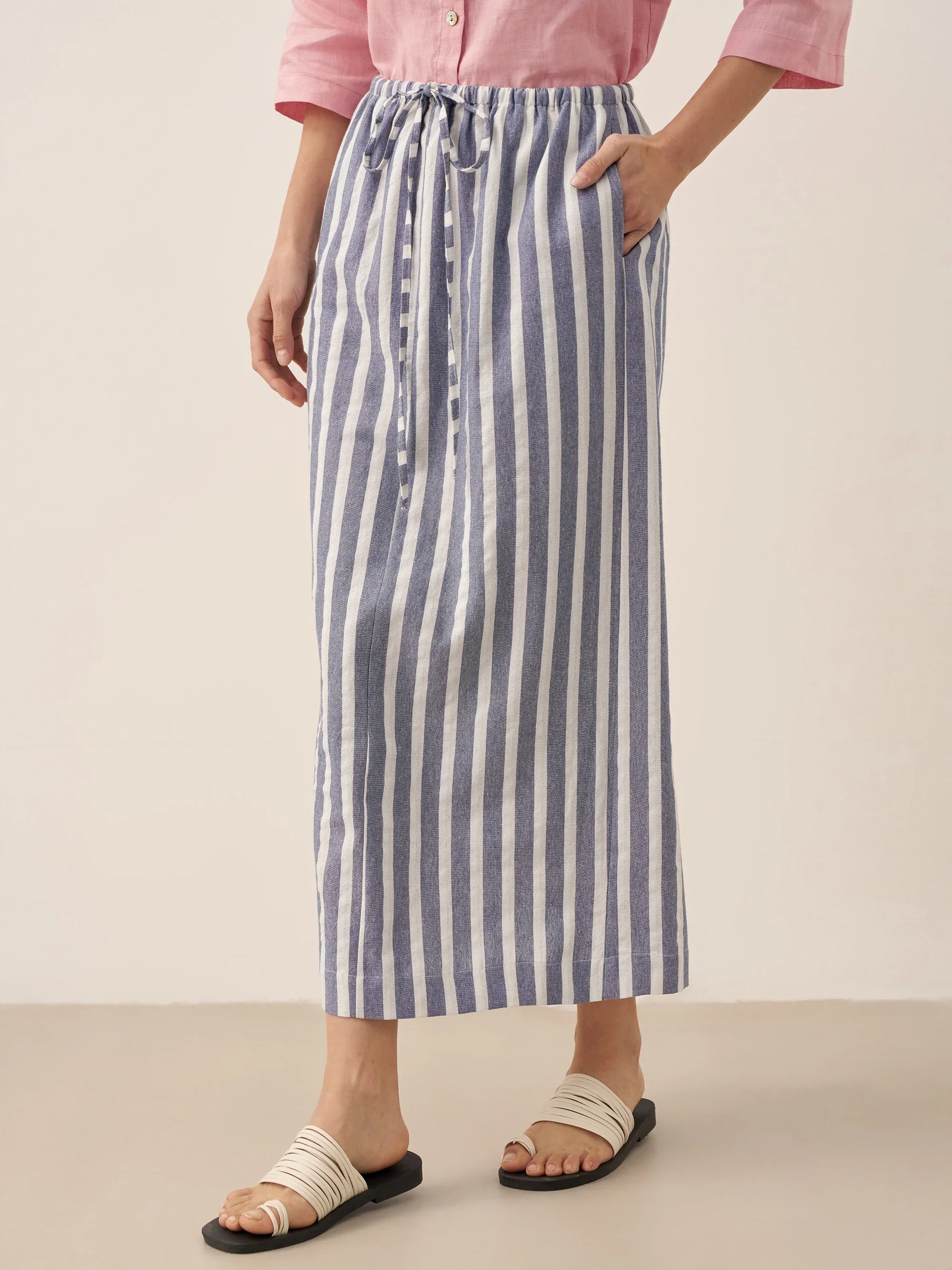 Linen Striped Drawstring Skirt ELISE LINTICO