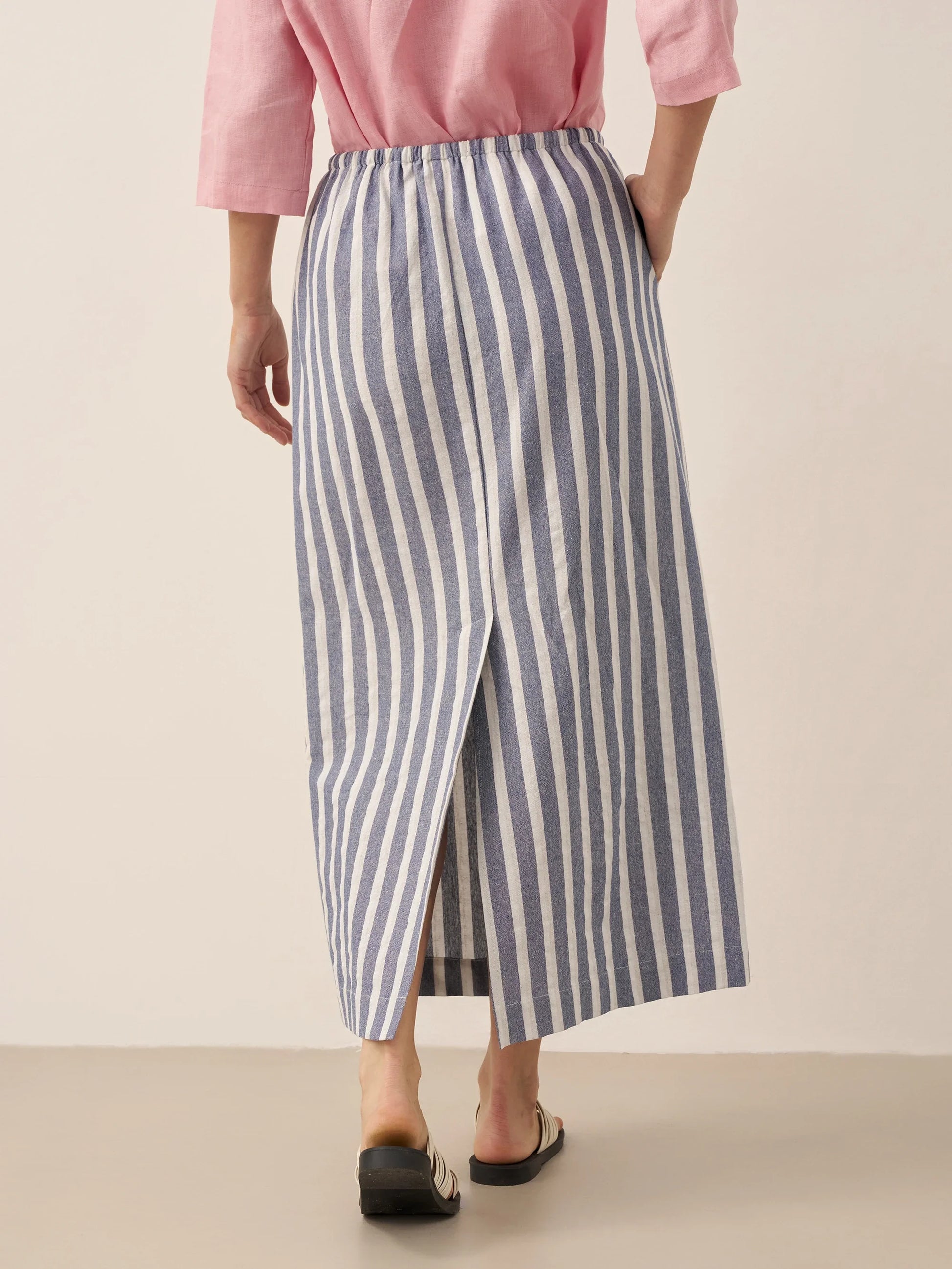 Linen Striped Drawstring Skirt ELISE LINTICO