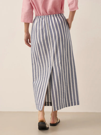 Linen Striped Drawstring Skirt ELISE LINTICO