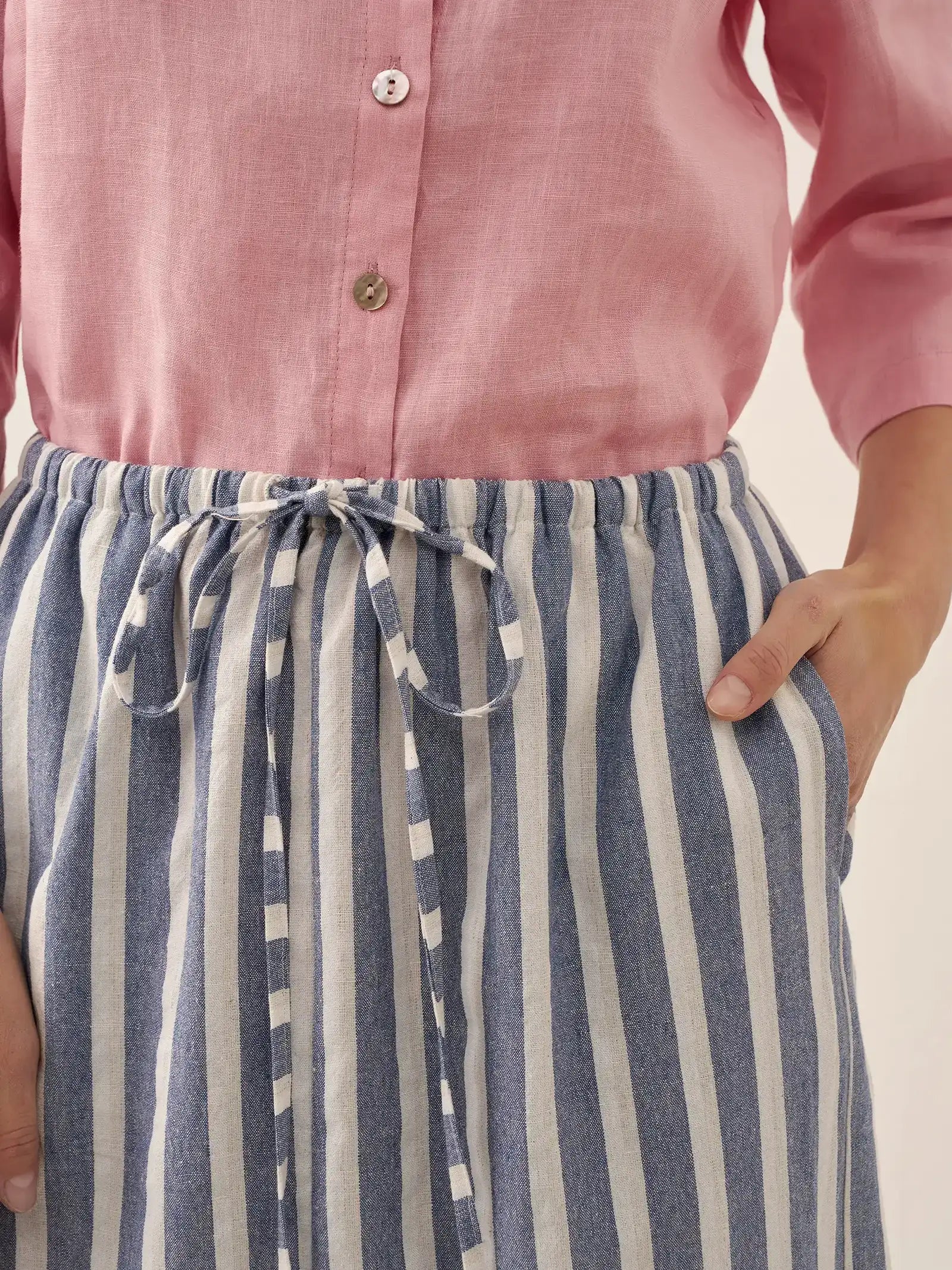 Linen Striped Drawstring Skirt ELISE LINTICO