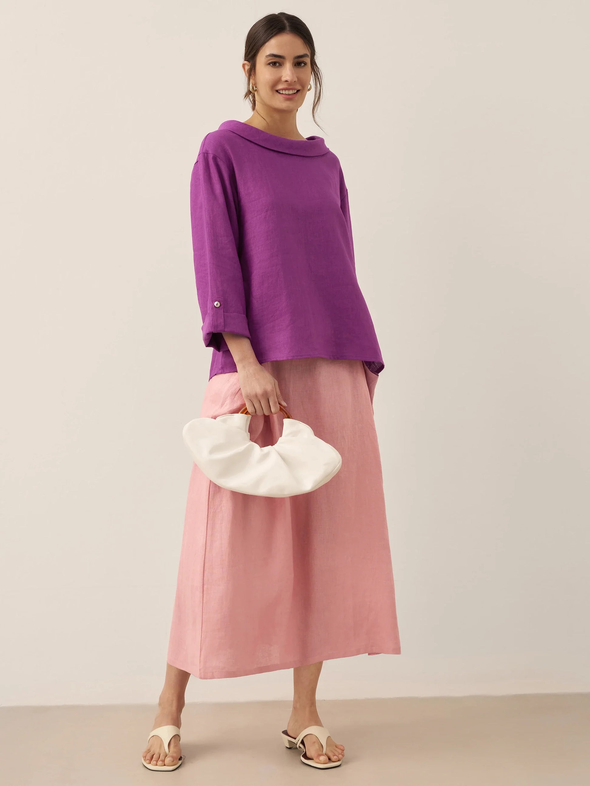 100% Linen Elastic Waist Skirt MARINA LINTICO