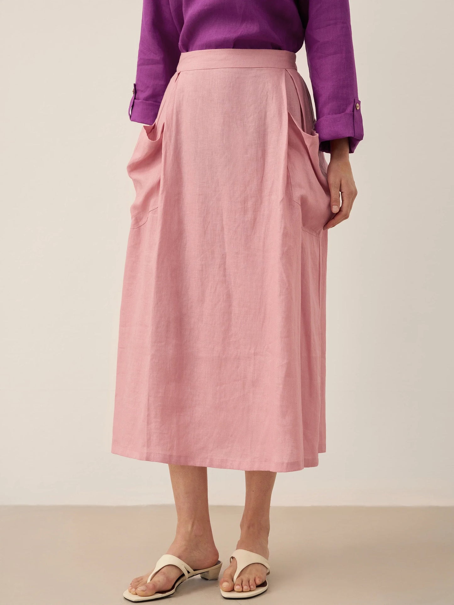 100% Linen Elastic Waist Skirt MARINA LINTICO