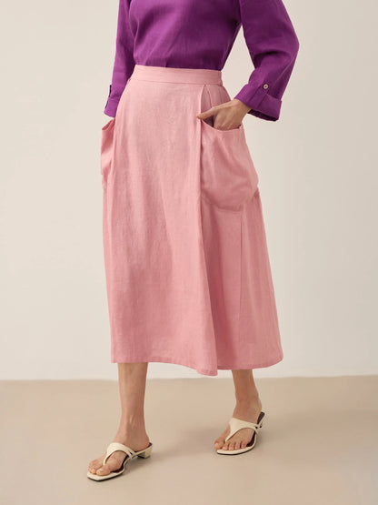 100% Linen Elastic Waist Skirt MARINA LINTICO