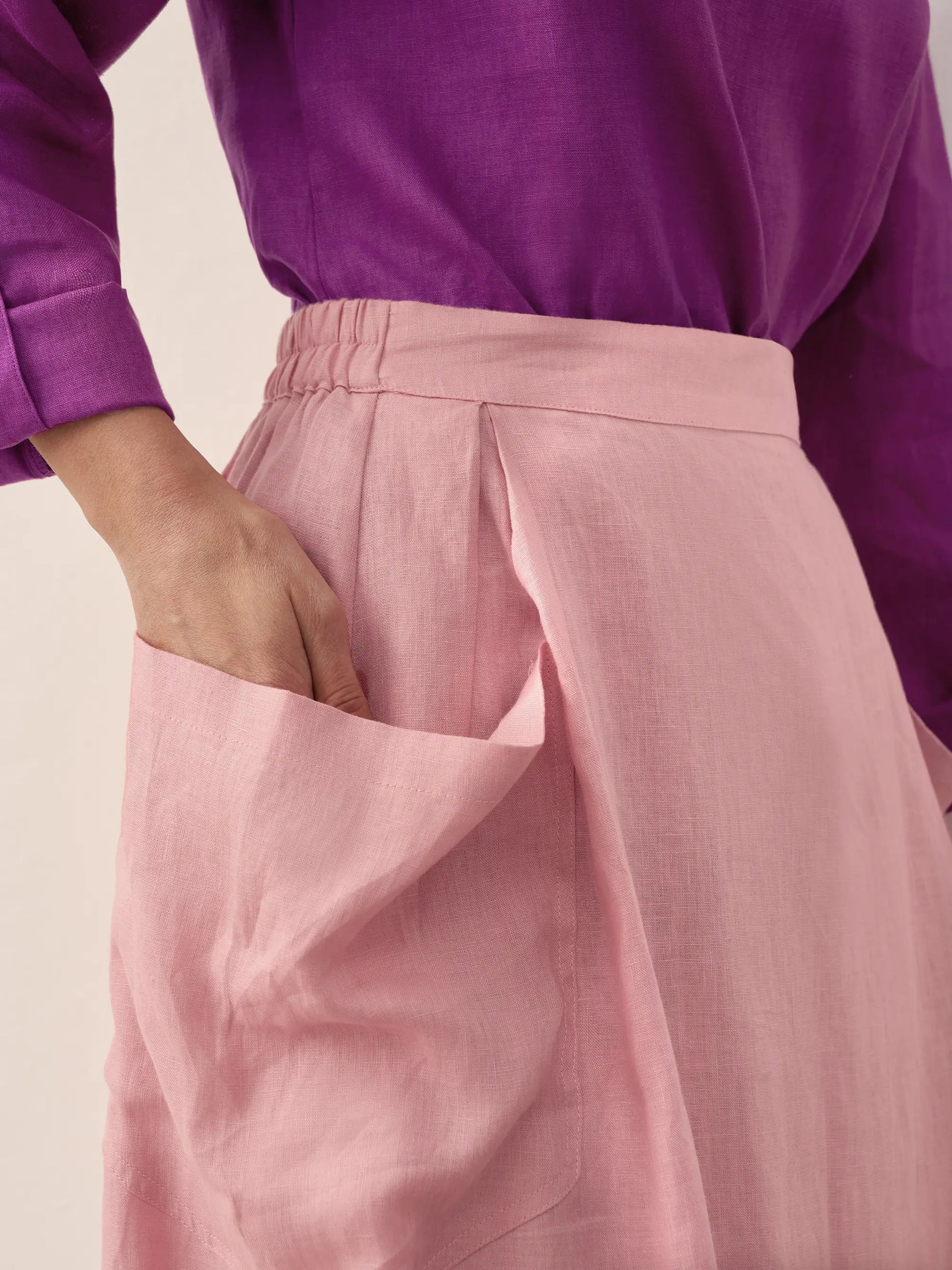 100% Linen Elastic Waist Skirt MARINA LINTICO
