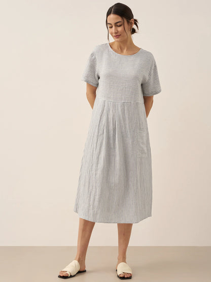 100% Linen Pinstripe Paneled Short-Sleeved Dress MORGAN LINTICO