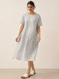 100% Linen Pinstripe Paneled Short-Sleeved Dress MORGAN LINTICO
