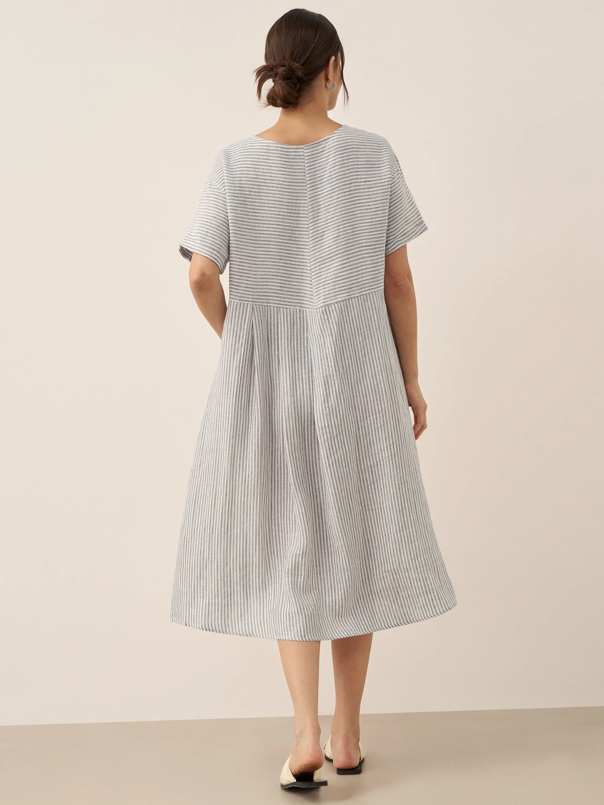 100% Linen Pinstripe Paneled Short-Sleeved Dress MORGAN LINTICO