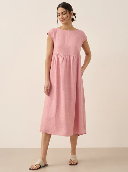 Linen Striped Cap Sleeve Washed Maxi Dress JOAN