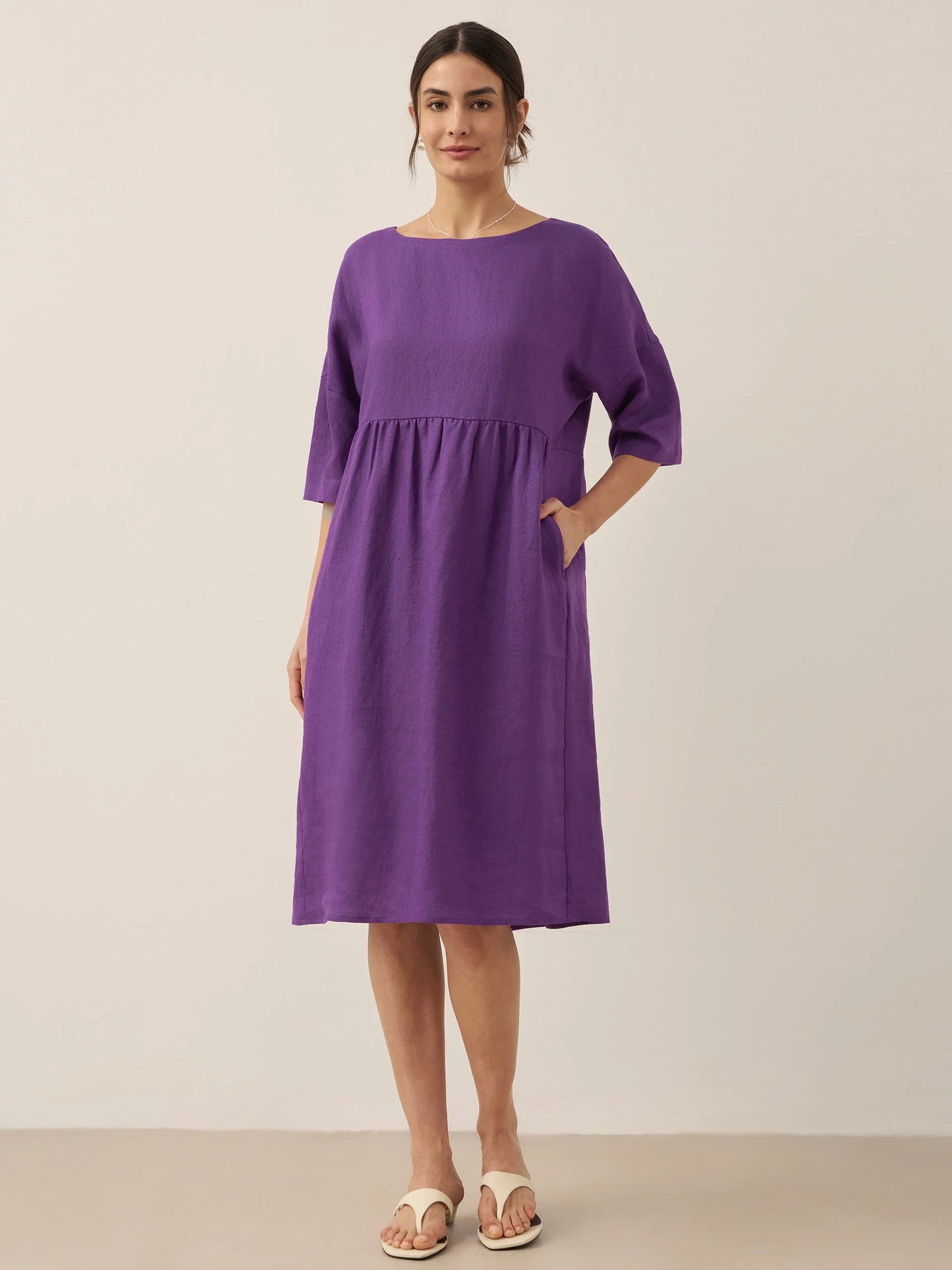 100% Linen A-Line Midi Dress VALENCIA LINTICO