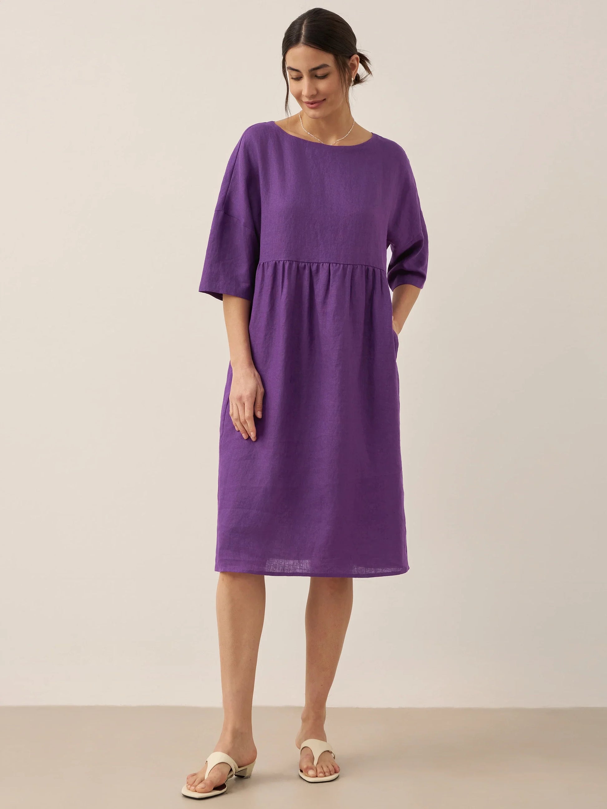 100% Linen A-Line Midi Dress VALENCIA LINTICO