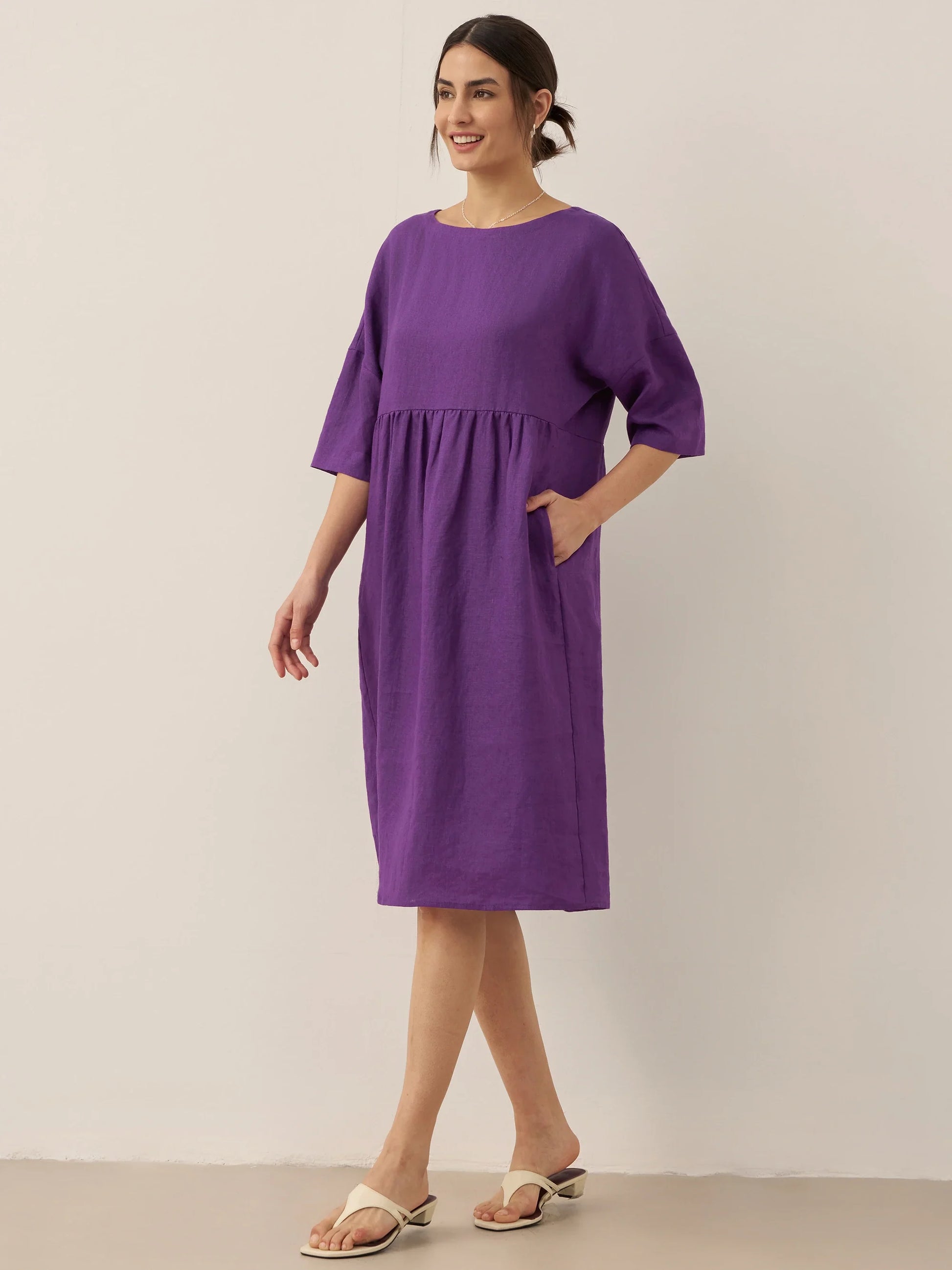 100% Linen A-Line Midi Dress VALENCIA LINTICO