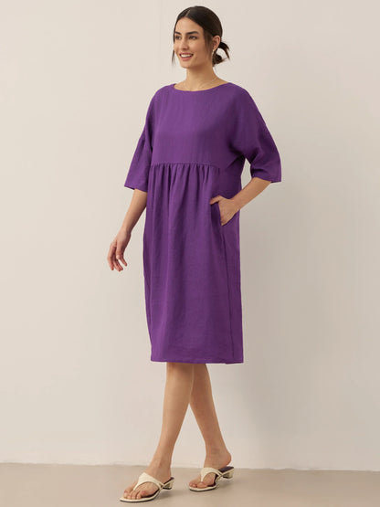 100% Linen A-Line Midi Dress VALENCIA LINTICO