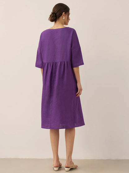 100% Linen A-Line Midi Dress VALENCIA LINTICO