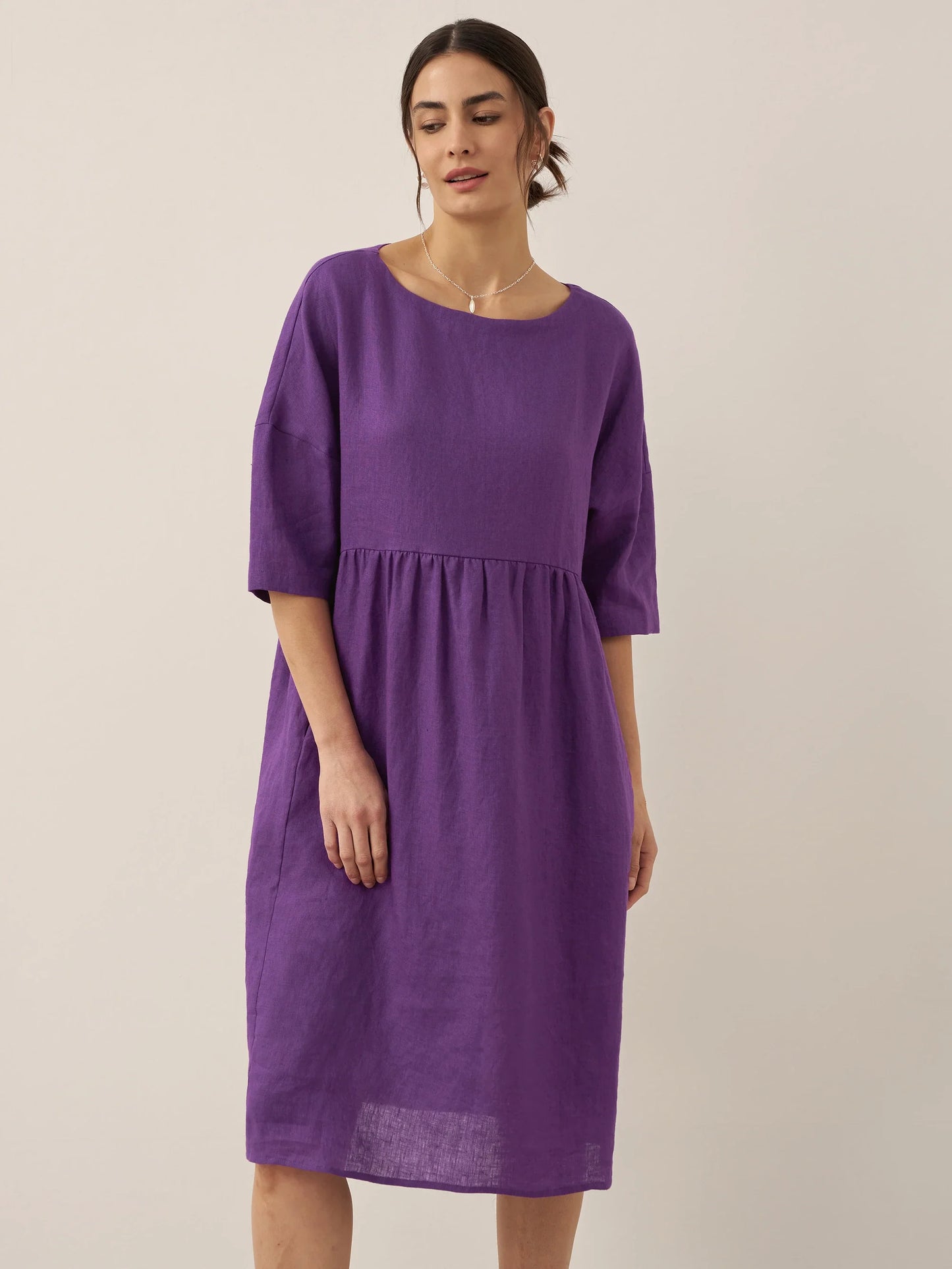 100% Linen A-Line Midi Dress VALENCIA LINTICO