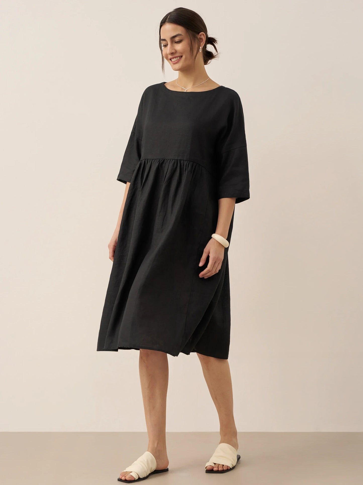100% Linen A-Line Midi Dress VALENCIA LINTICO