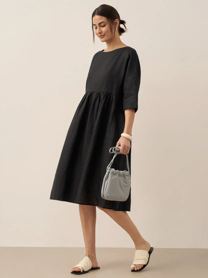 100% Linen A-Line Midi Dress VALENCIA LINTICO
