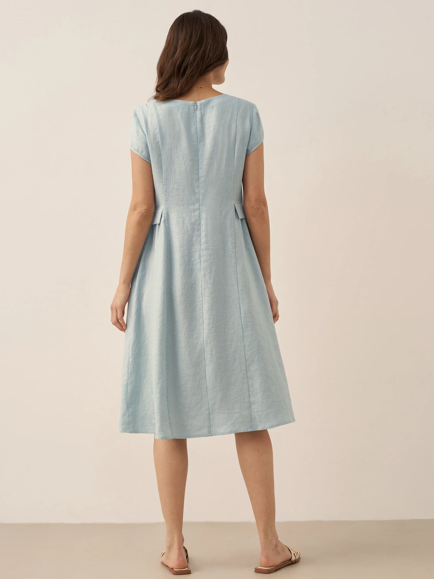 100% Linen Natural Summer V-Neck Dress ALEXA LINTICO