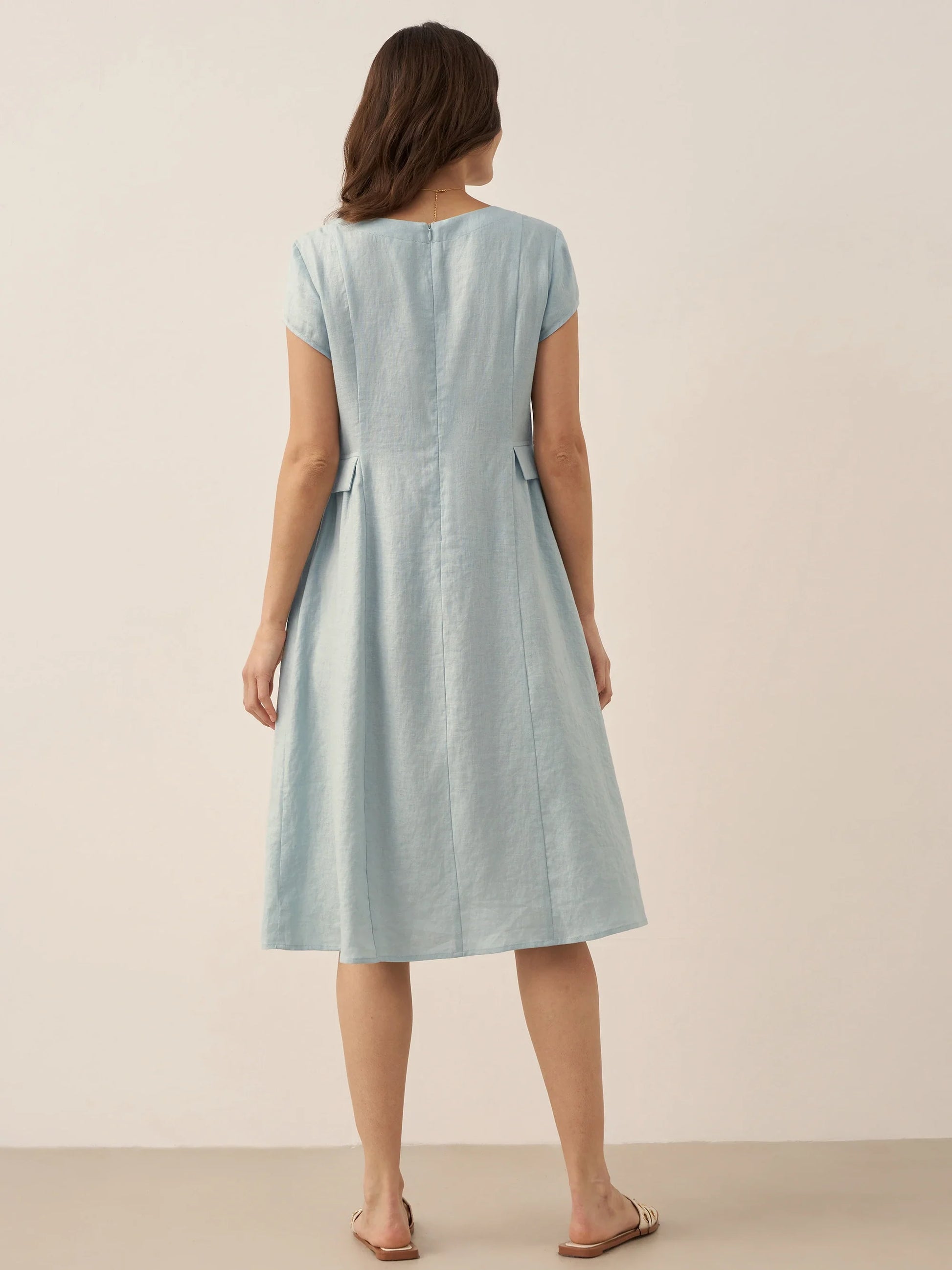 100% Linen Natural Summer V-Neck Dress ALEXA LINTICO