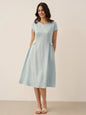 100% Linen Natural Summer V-Neck Dress ALEXA LINTICO
