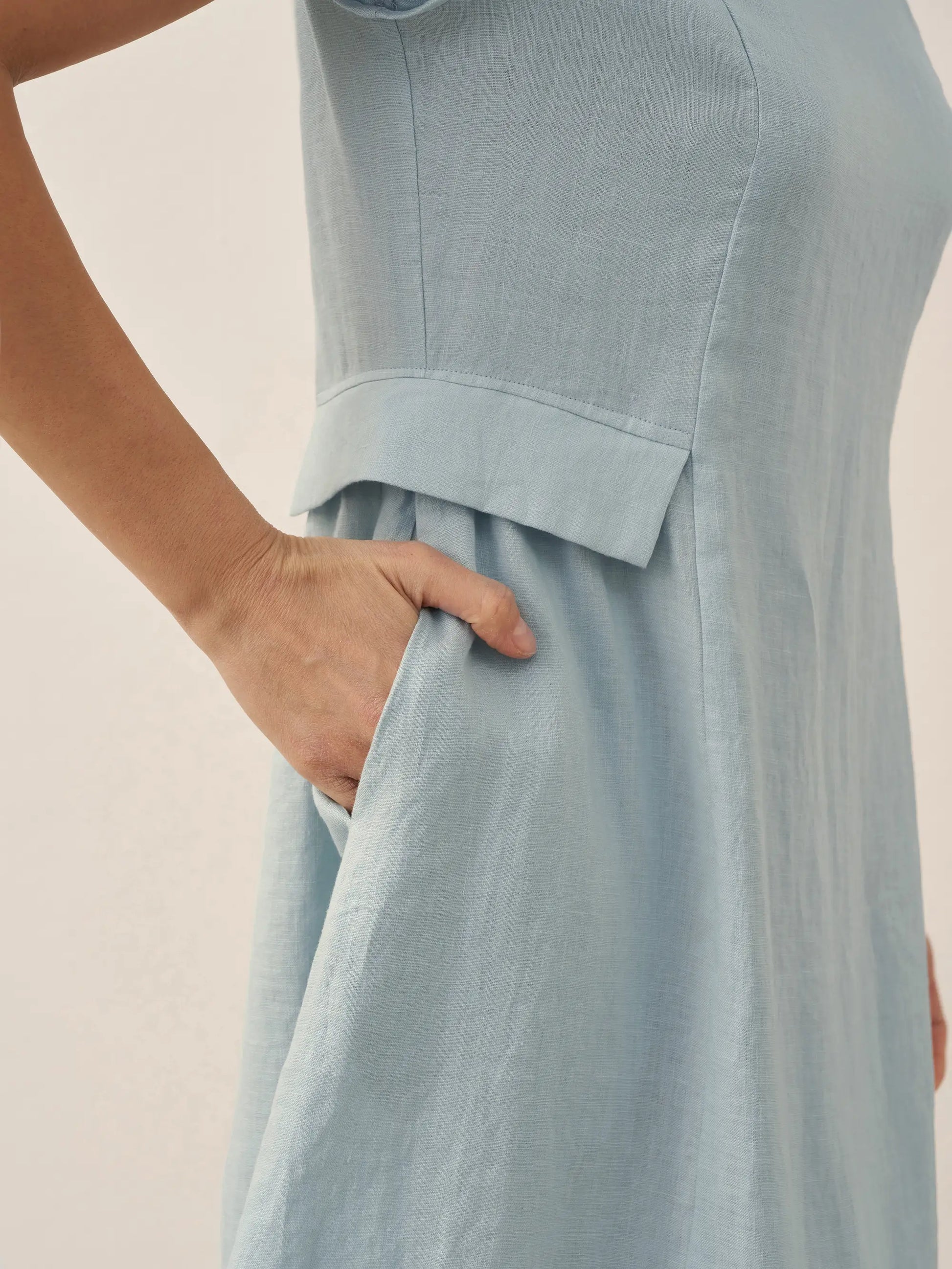 100% Linen Natural Summer V-Neck Dress ALEXA LINTICO