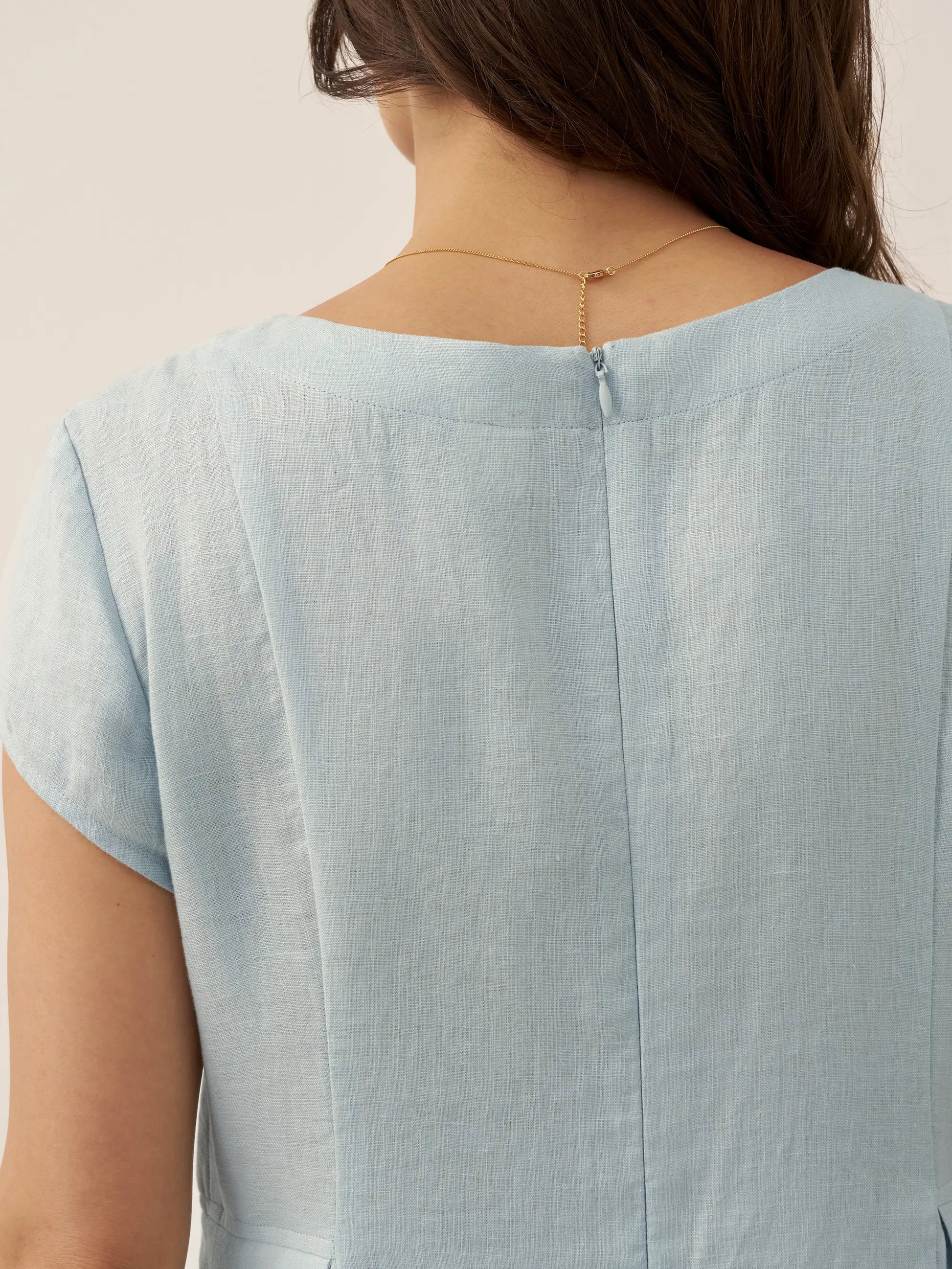 100% Linen Natural Summer V-Neck Dress ALEXA LINTICO