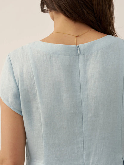 100% Linen Natural Summer V-Neck Dress ALEXA LINTICO