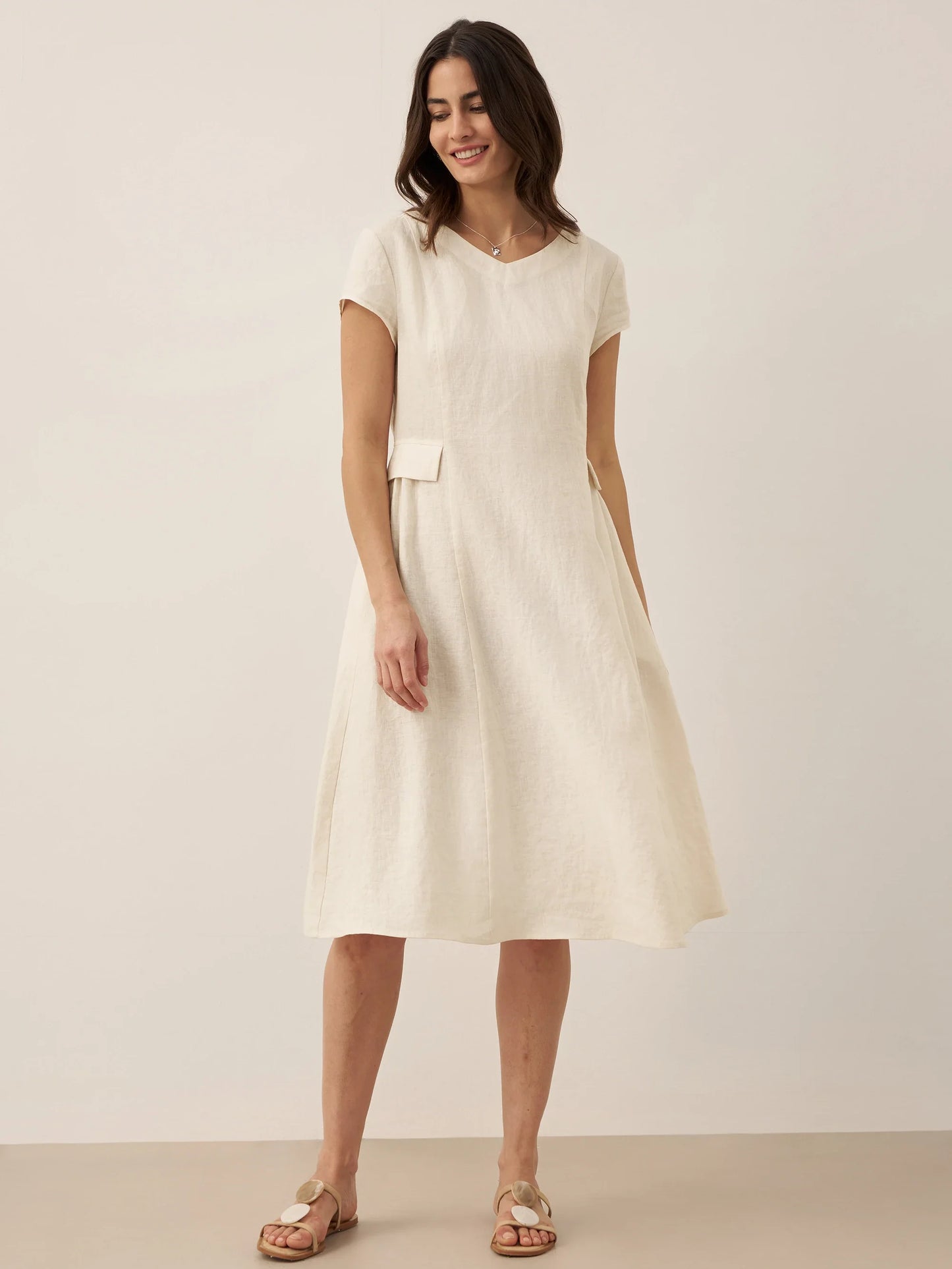 100% Linen Natural Summer V-Neck Dress ALEXA LINTICO