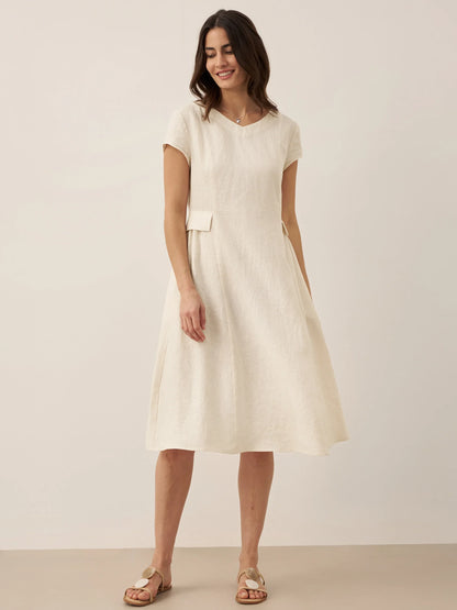 100% Linen Natural Summer V-Neck Dress ALEXA LINTICO