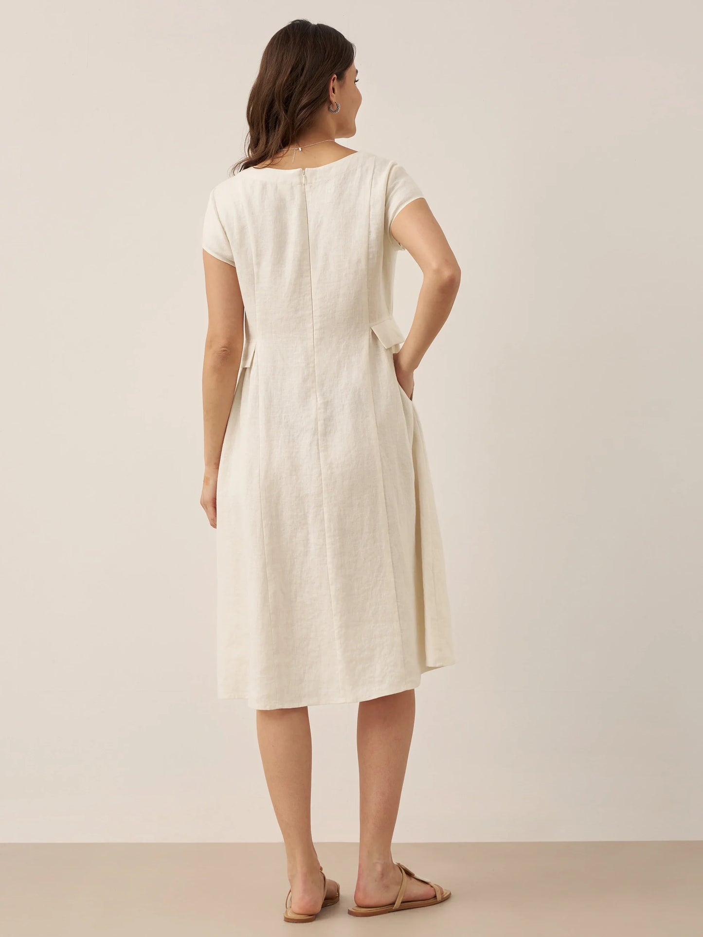 100% Linen Natural Summer V-Neck Dress ALEXA LINTICO
