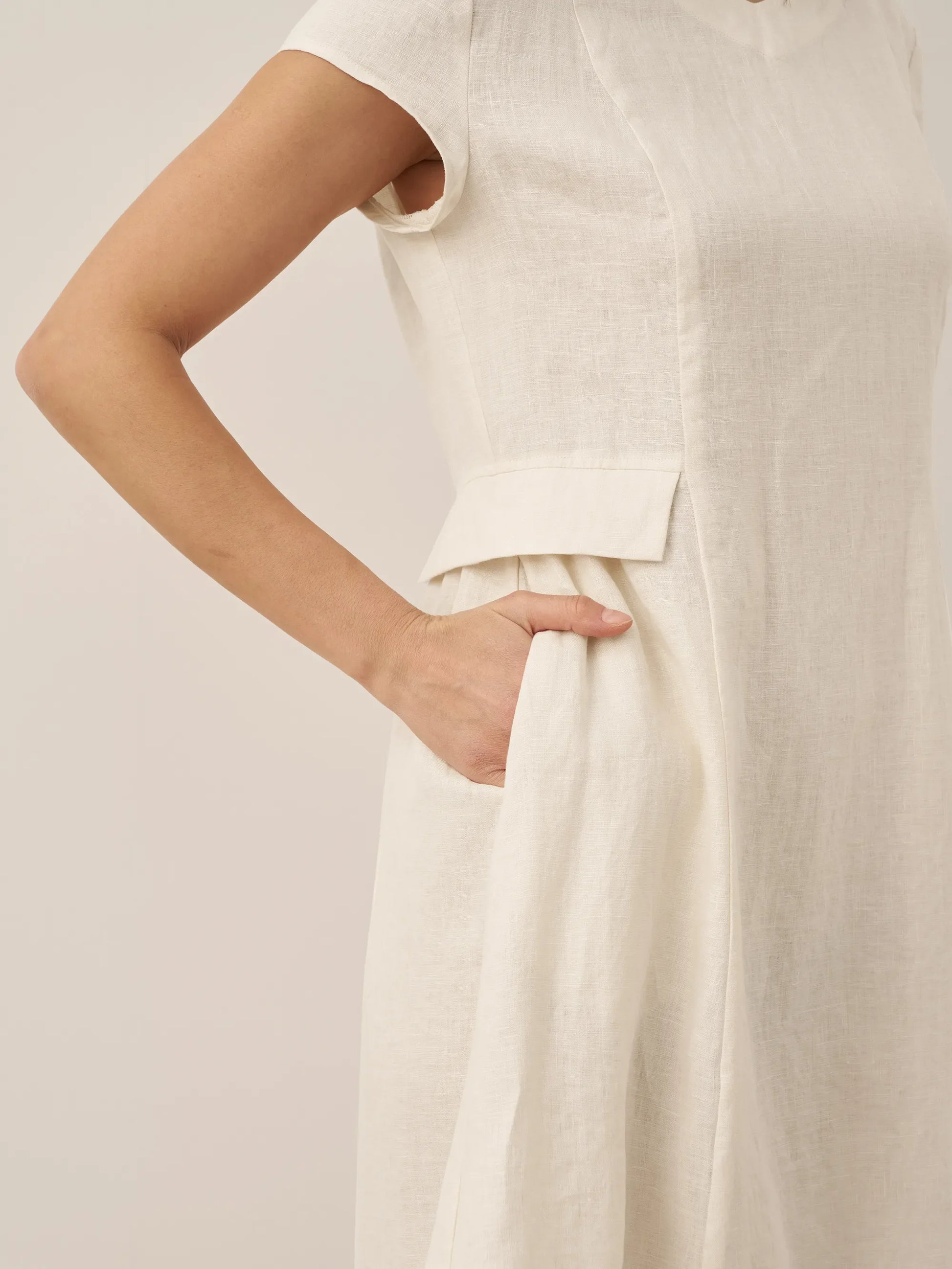 100% Linen Natural Summer V-Neck Dress ALEXA LINTICO