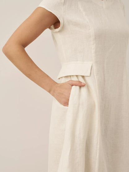 100% Linen Natural Summer V-Neck Dress ALEXA LINTICO