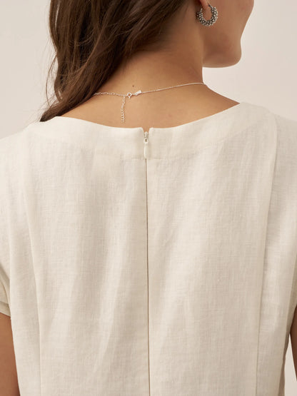 100% Linen Natural Summer V-Neck Dress ALEXA LINTICO