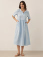 100% Linen Shawl V-Neck Pleated Maxi Dress SUSAN