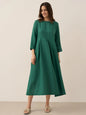 100% Linen Bateau Neck Pleated Maxi Dress ABIGAIL LINTICO
