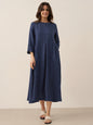 100% Linen Bateau Neck Pleated Maxi Dress ABIGAIL LINTICO