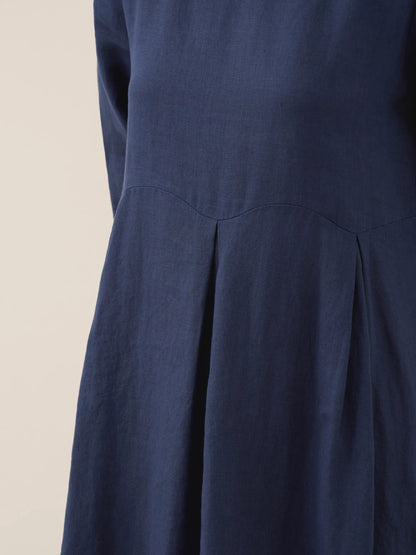 100% Linen Bateau Neck Pleated Maxi Dress ABIGAIL LINTICO