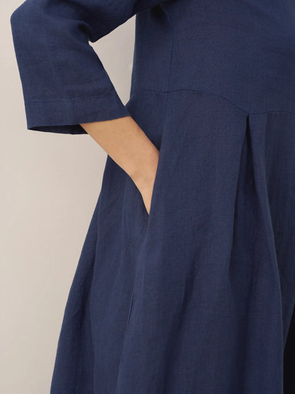 100% Linen Bateau Neck Pleated Maxi Dress ABIGAIL LINTICO