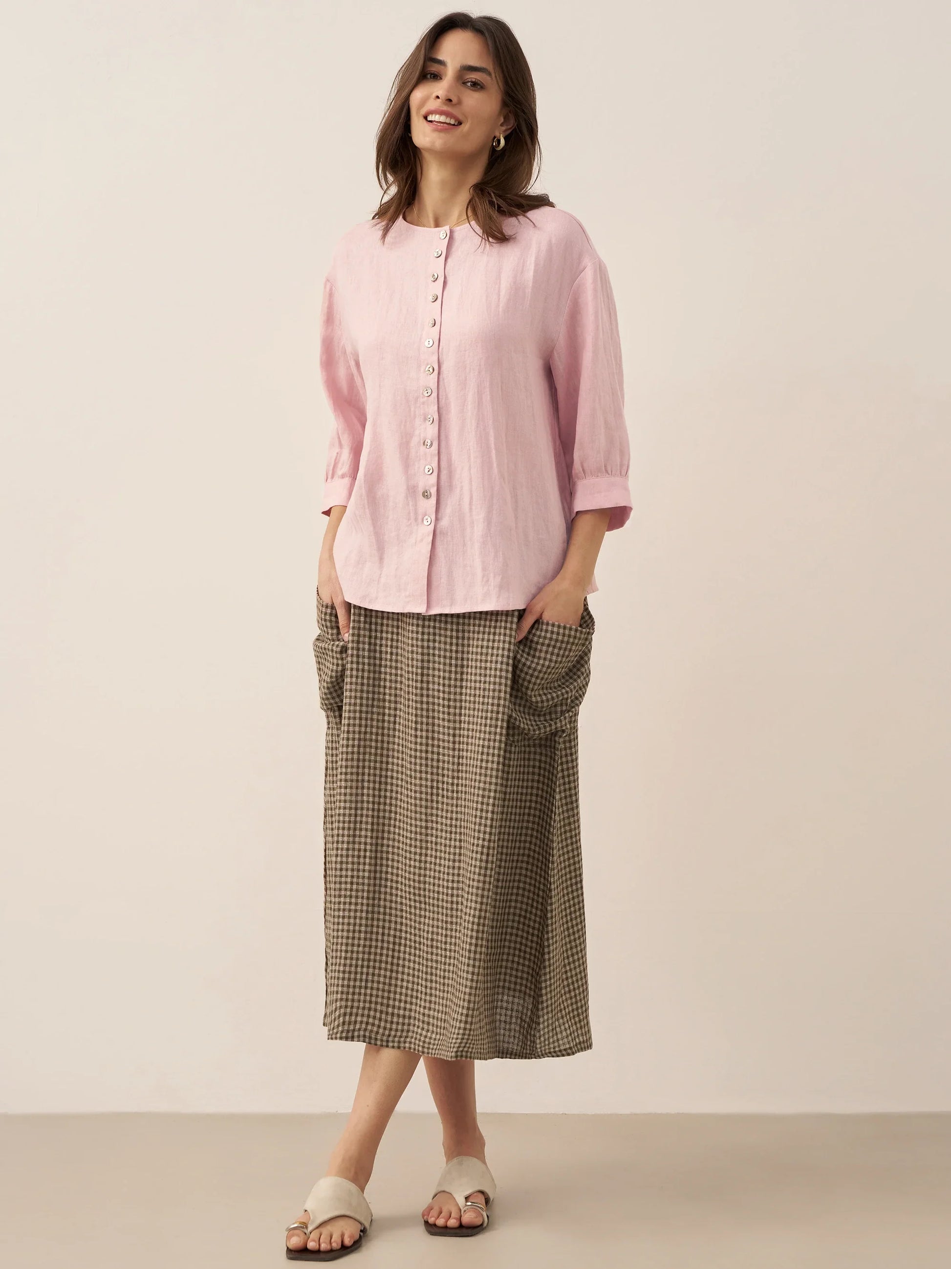 Linen Checked Elastic Waist Skirt MARINA LINTICO