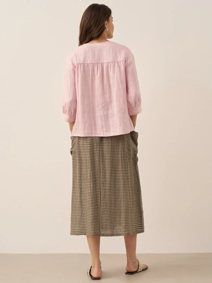 Linen Checked Elastic Waist Skirt MARINA LINTICO