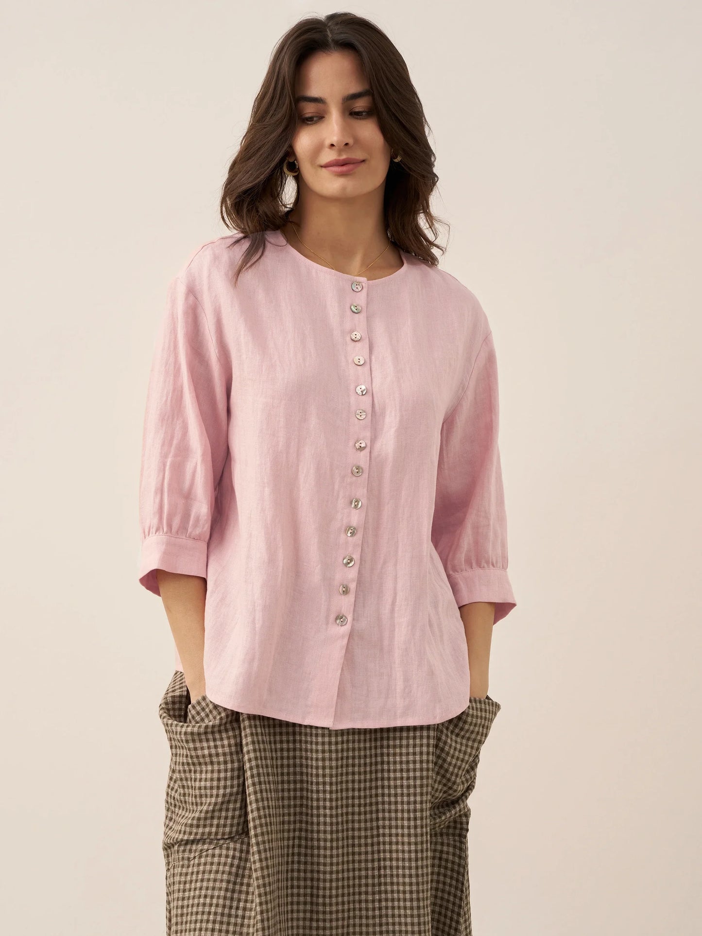 100% Linen Button-Front Drop Shoulder Shirt EASTER LINTICO