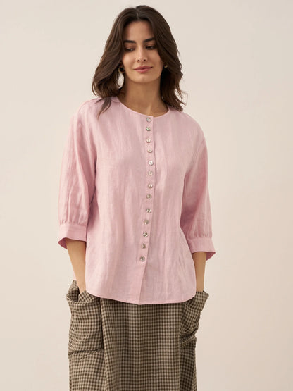 100% Linen Button-Front Drop Shoulder Shirt EASTER LINTICO