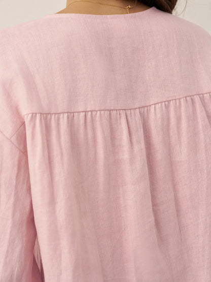 100% Linen Button-Front Drop Shoulder Shirt EASTER LINTICO