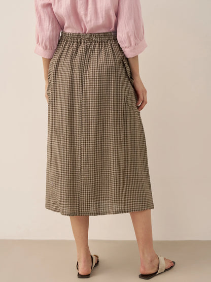 Linen Checked Elastic Waist Skirt MARINA LINTICO