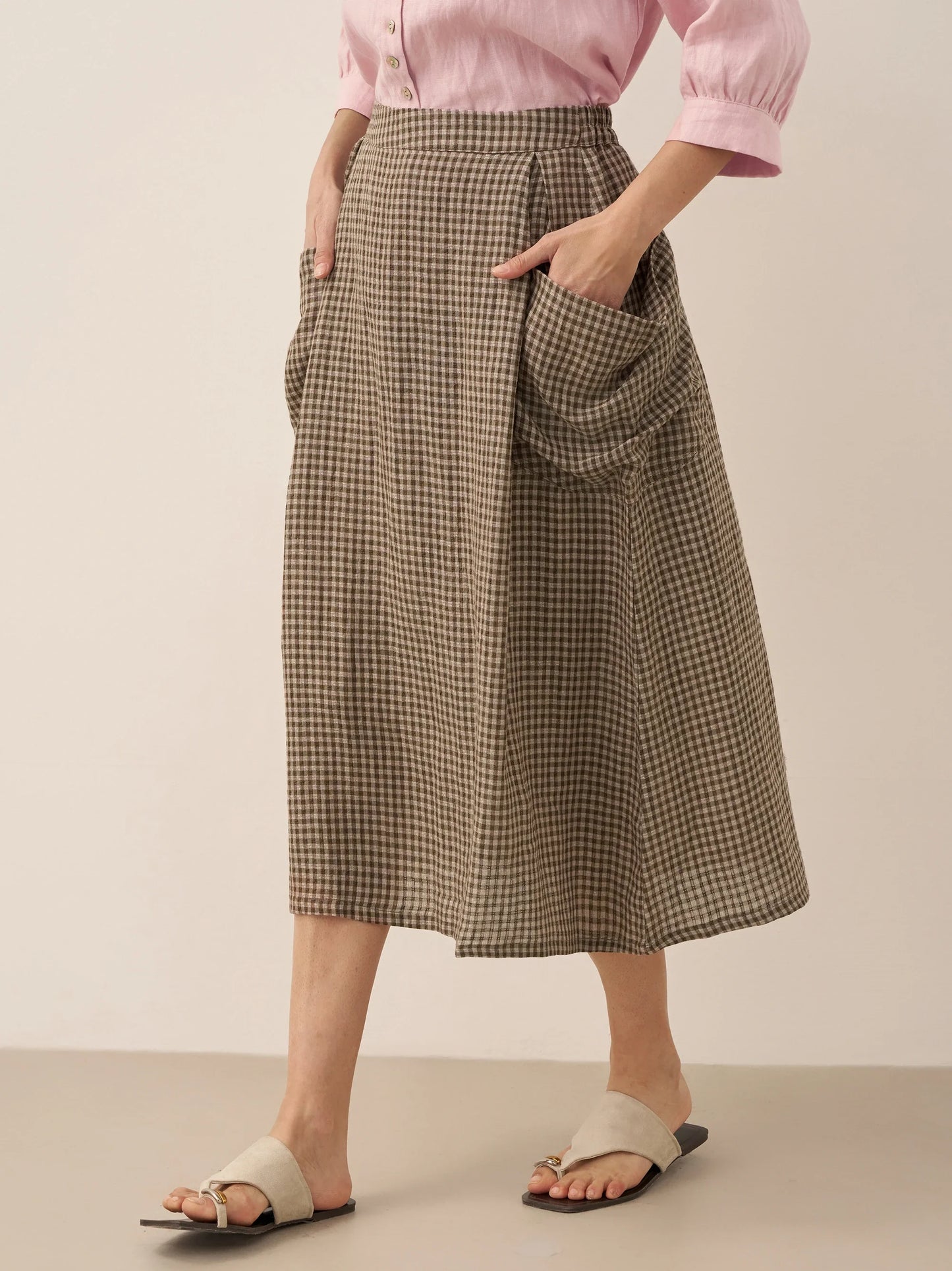 100% Linen Elastic Waist Skirt MARINA LINTICO