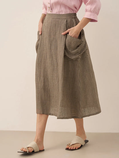 100% Linen Elastic Waist Skirt MARINA LINTICO