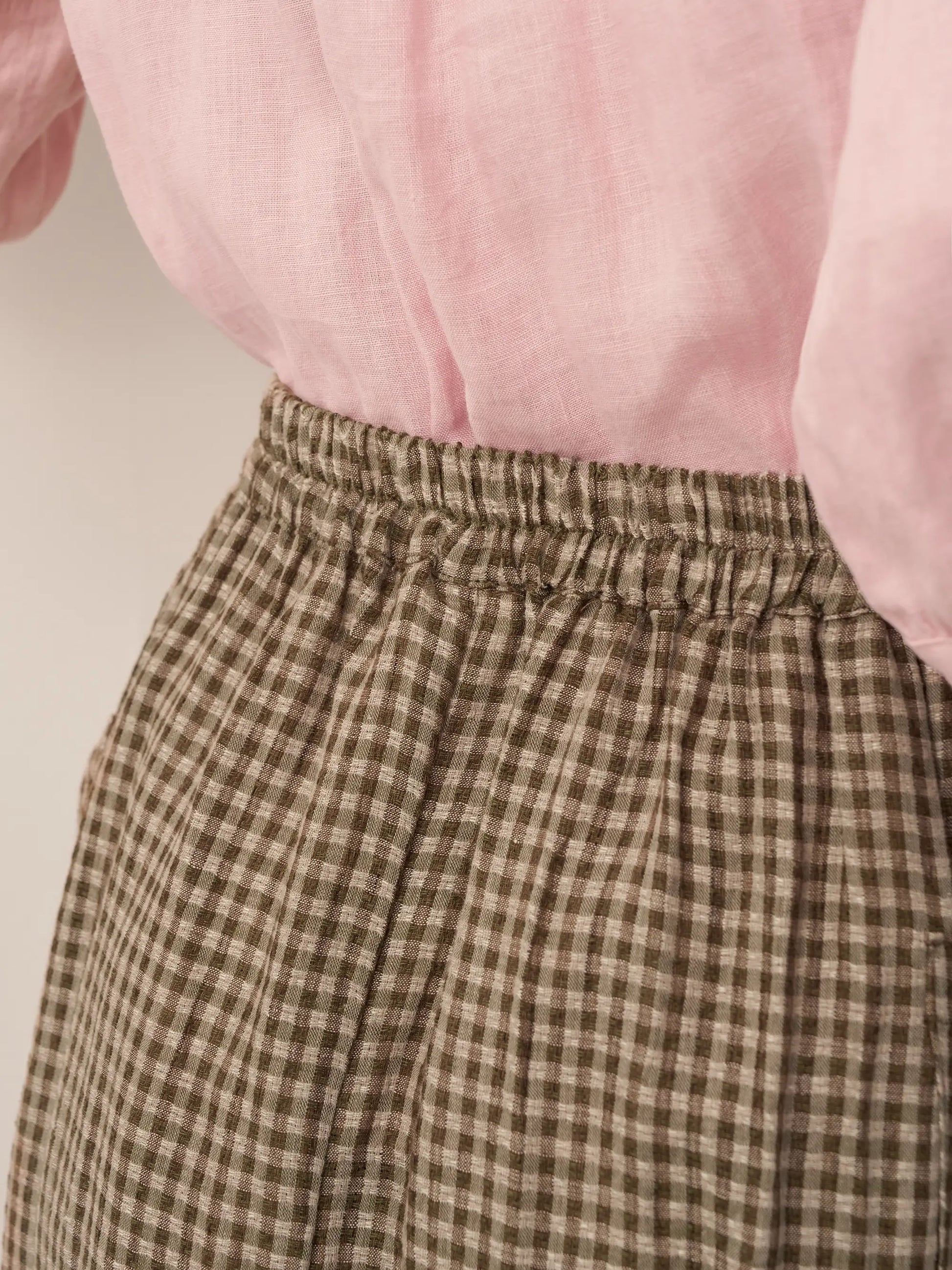 Linen Checked Elastic Waist Skirt MARINA LINTICO