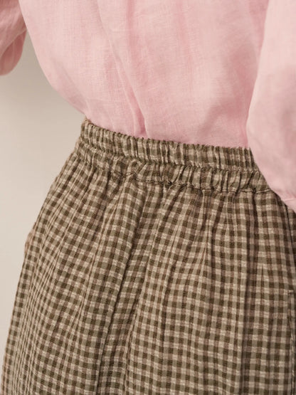 Linen Checked Elastic Waist Skirt MARINA LINTICO