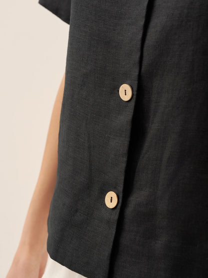 100% Linen Button-Up Short Sleeve Shirt ORENDA