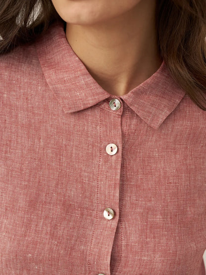 100% Linen Buttoned Closure Color-Blocked Shirt JANICE LINTICO