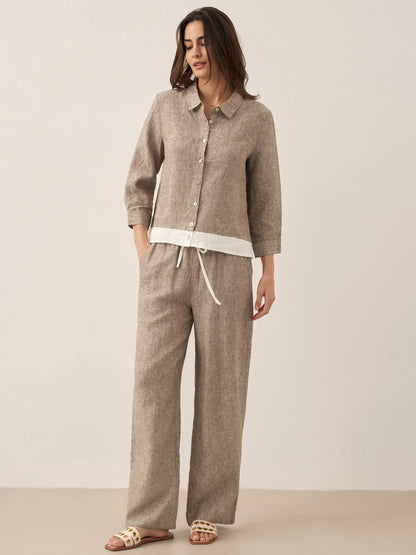 100% Linen Buttoned Closure Color-Blocked Shirt JANICE LINTICO